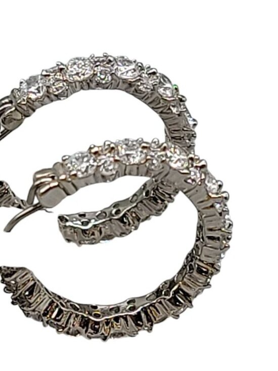 Unbranded Jewelry - Cubic Zirconia Pave Sterling Hoop Earrings Latch Closure 925 Setting Sparkling